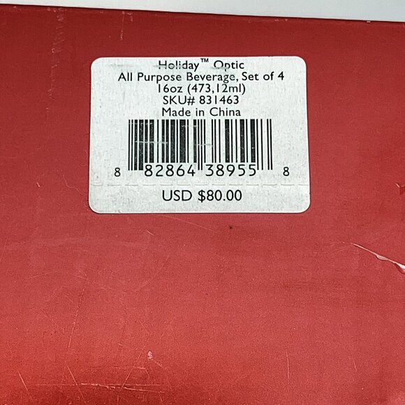 Lenox Holiday Optic Red All Purpose Beverage Set Of 4 16oz Clear Footed #831463 - Picture 5 of 5
